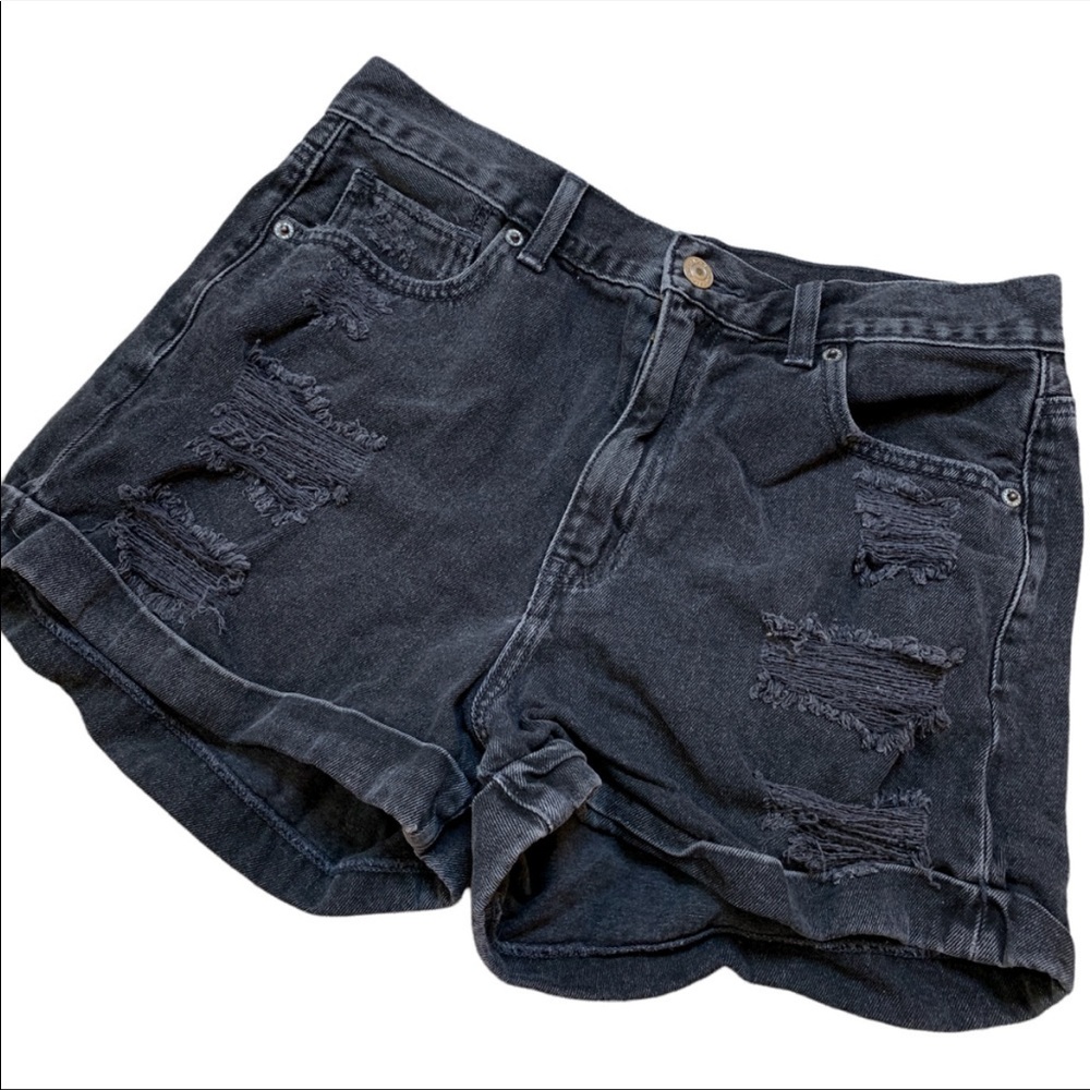 American Eagle Black Rolled Cuff Denim Mom Shorts